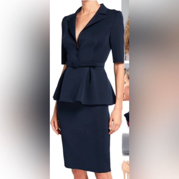 NWOT Badgley Mischka Elbow Sleeve Scuba Peplum Dress - Picture 1 of 5